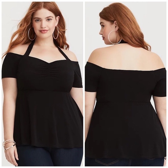 TORRID Studio Knit Halter Cold Shoulder Black Top 2 - Picture 1 of 11